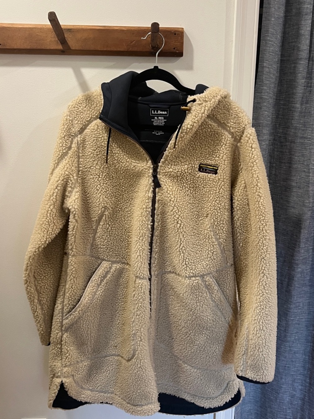 L.L. Bean Women’s Sherpa Hooded Jacket with Navy lining